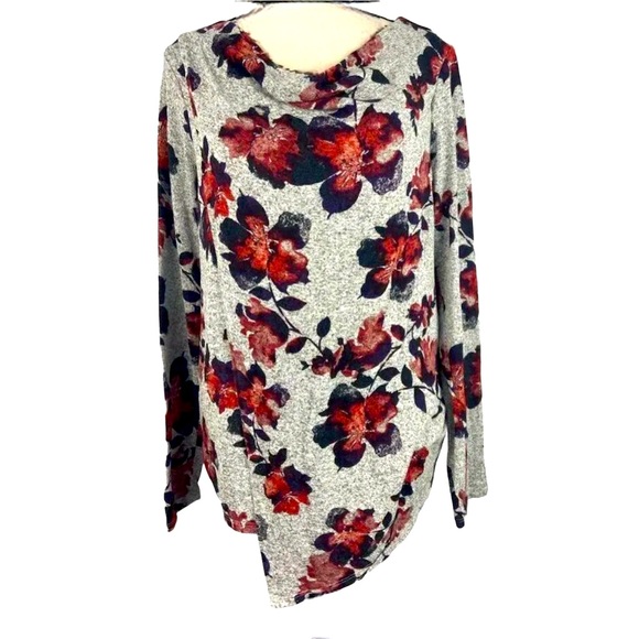 Simply Vera Vera Wang Grey Floral Cowl Neck Wrap Top Sweater Women’s Medium - Picture 3 of 8